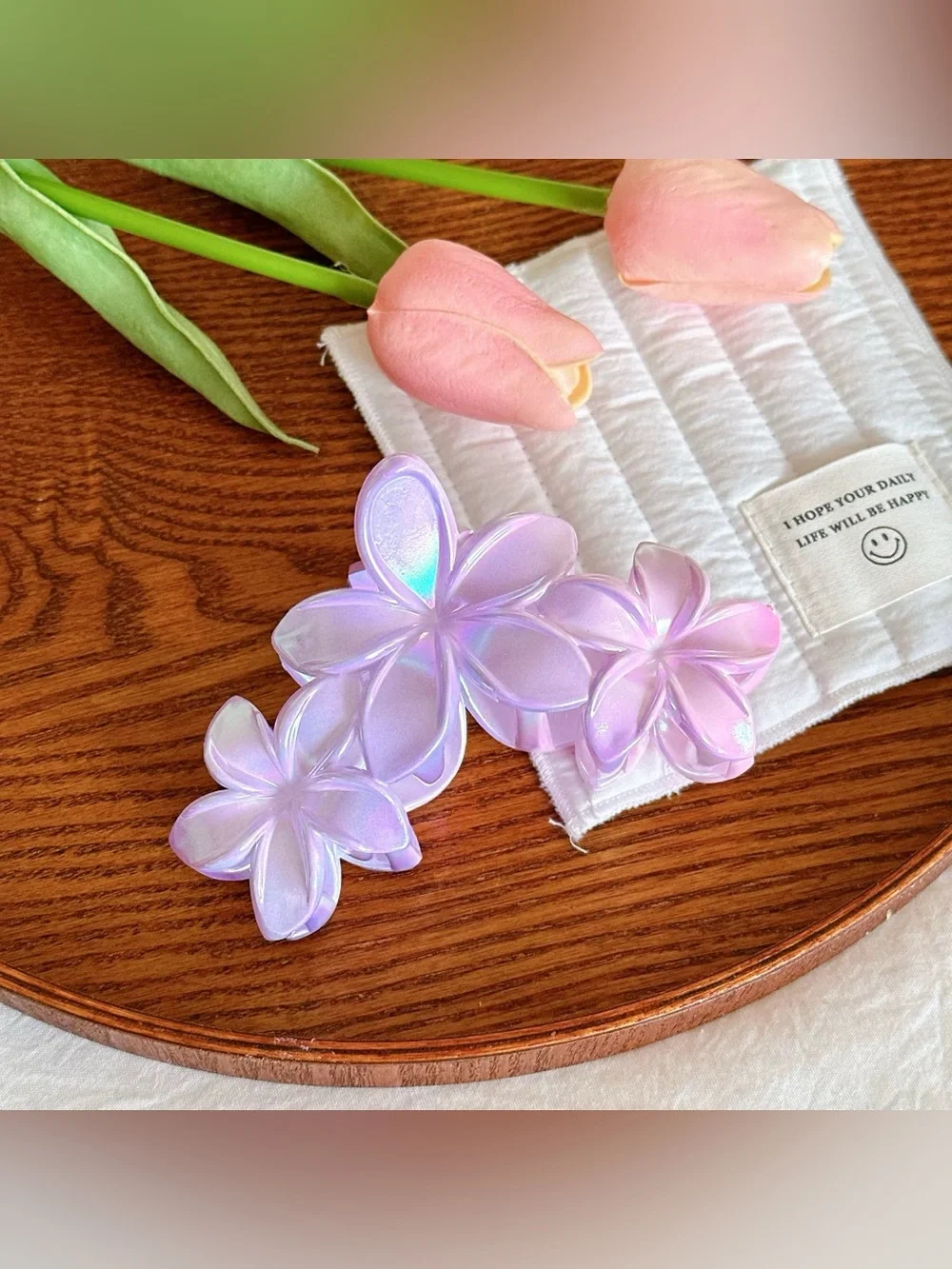 Pink Flower Hair Clips for Kids - Set of 3